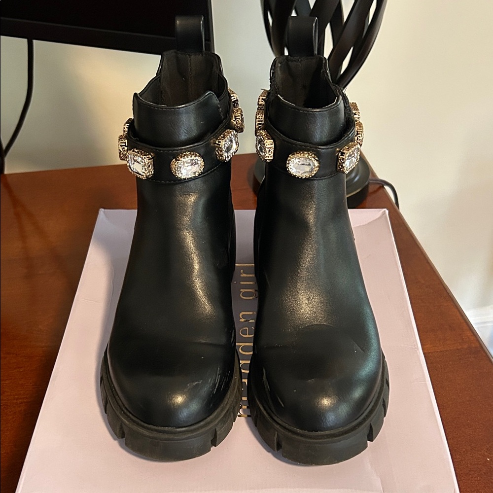 Madden Girl Black Ankle Boots with Crystal Accents